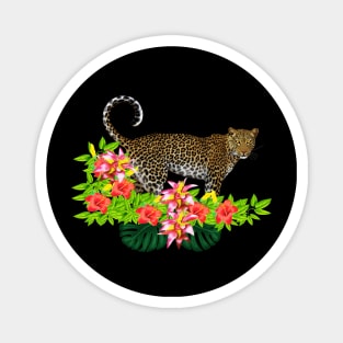 Tropical Jaguar Cat Floral theme Magnet